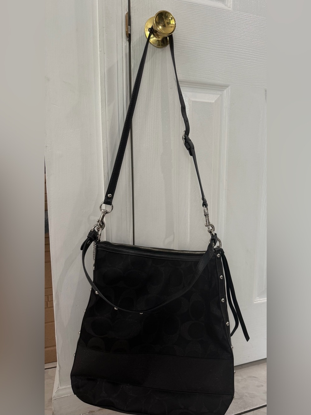 Coach Madison Dotted Op Art Convertible Hobo Black Shoulder Bag